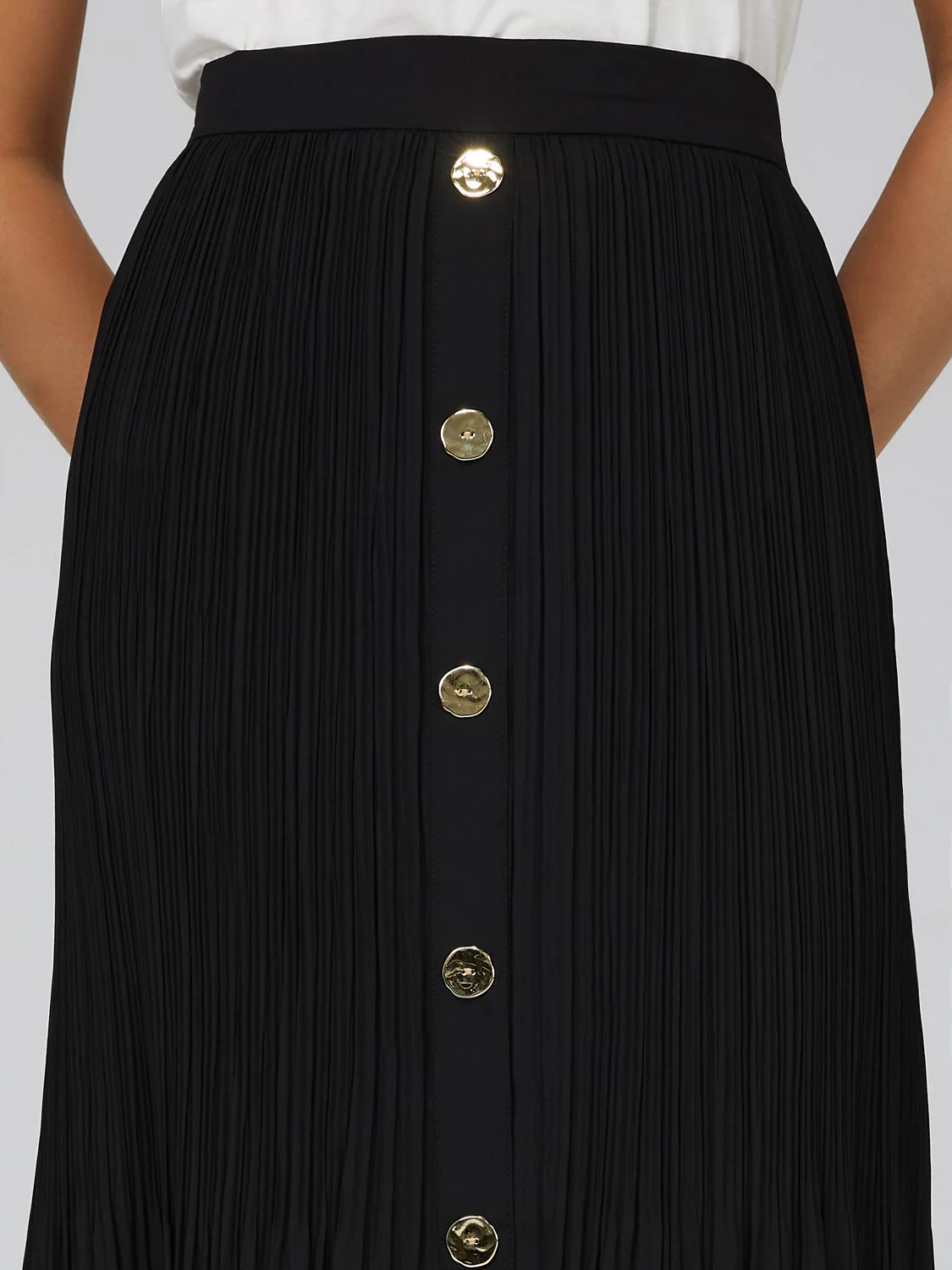 Pleated Chiffon Button-Front Skirt With Belt