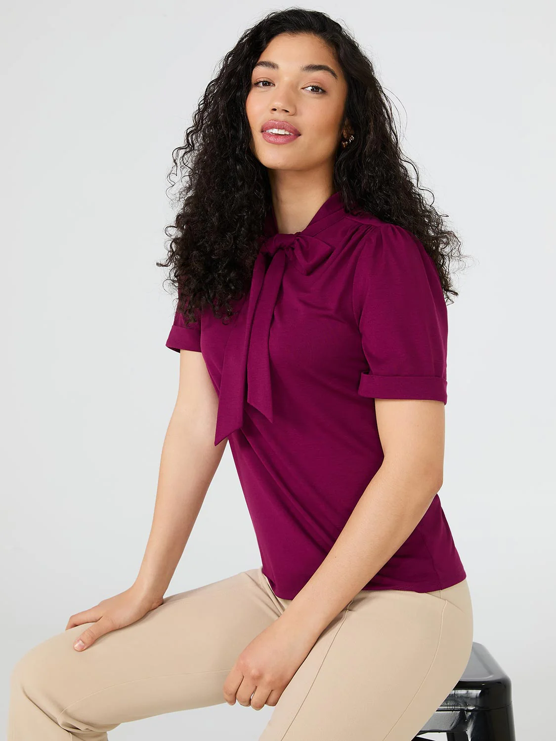 Short Sleeve Tie-Neck Top