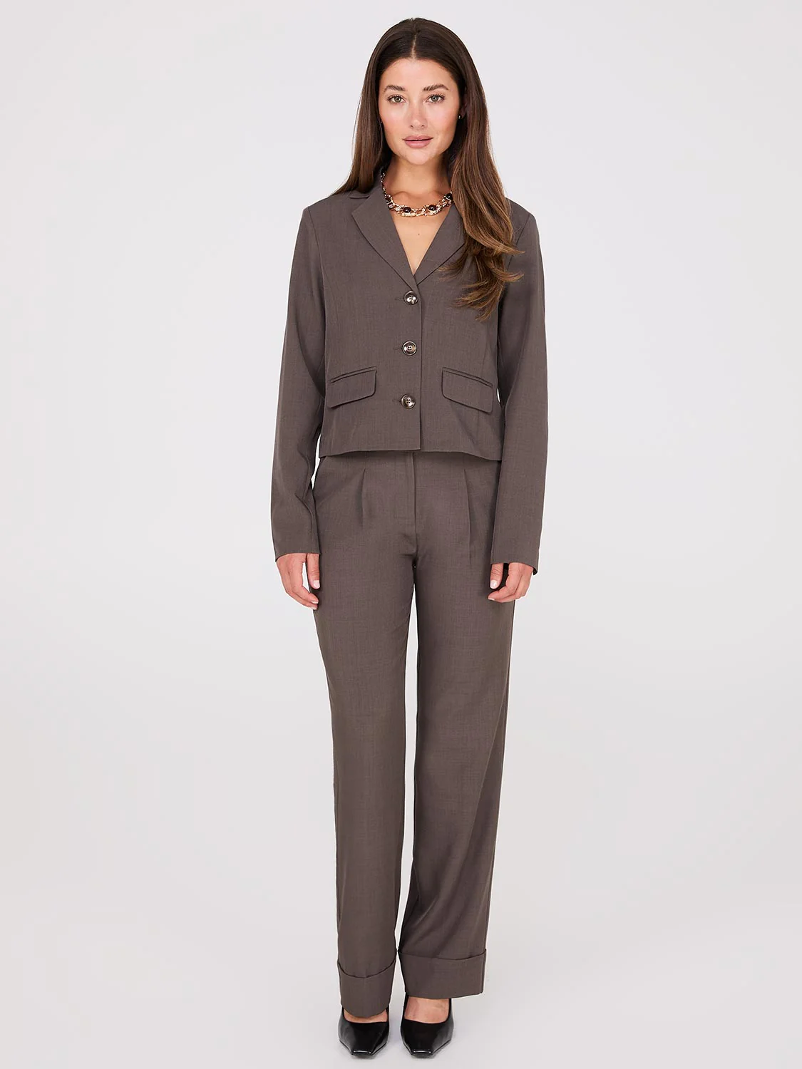 Pleated Wide-Leg Long Length Pants With Cuff