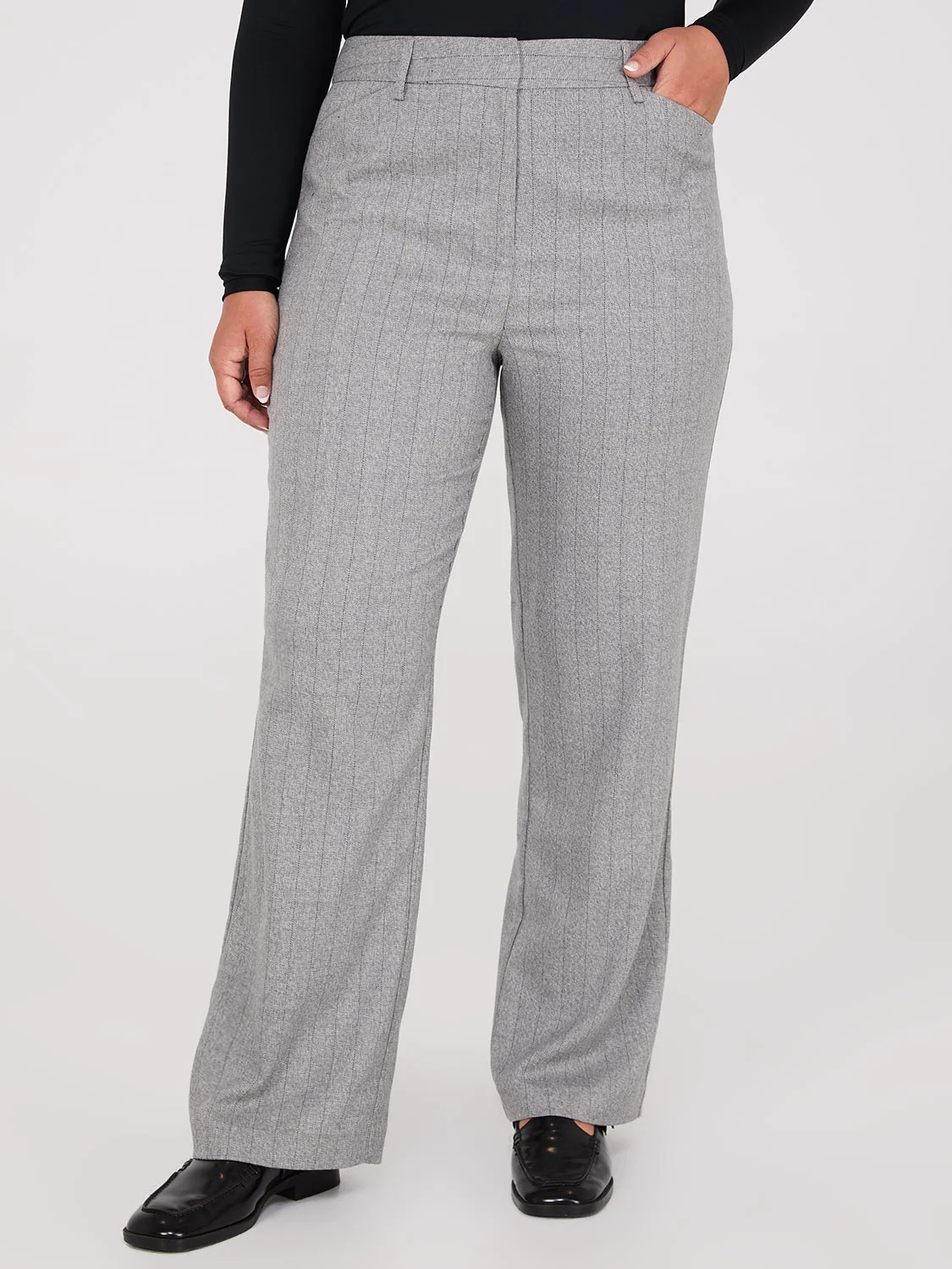 Pinstripe Straight Leg Long Length Pants