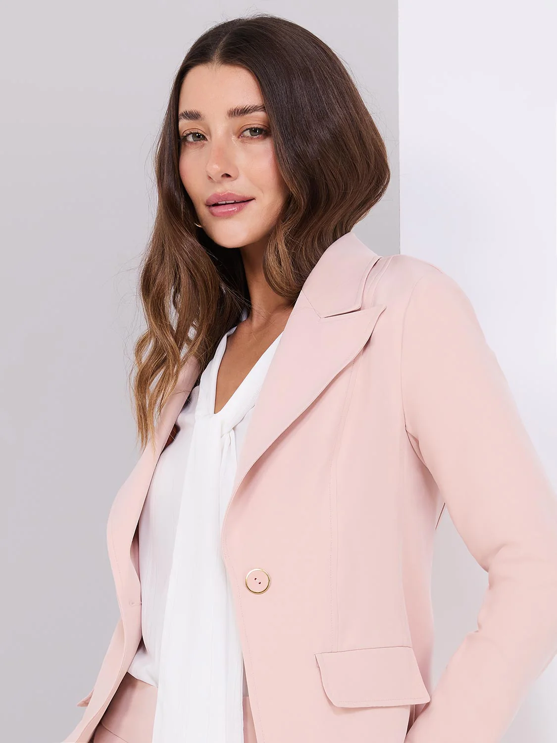 One-Button Blazer With Flap Pockets