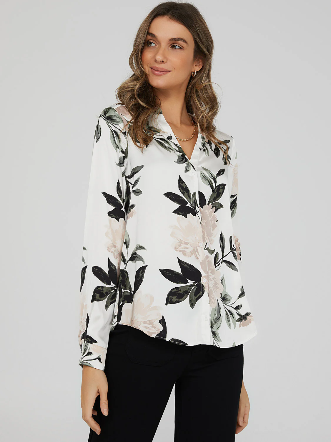 Printed Long Sleeve Split Neck Blouse
