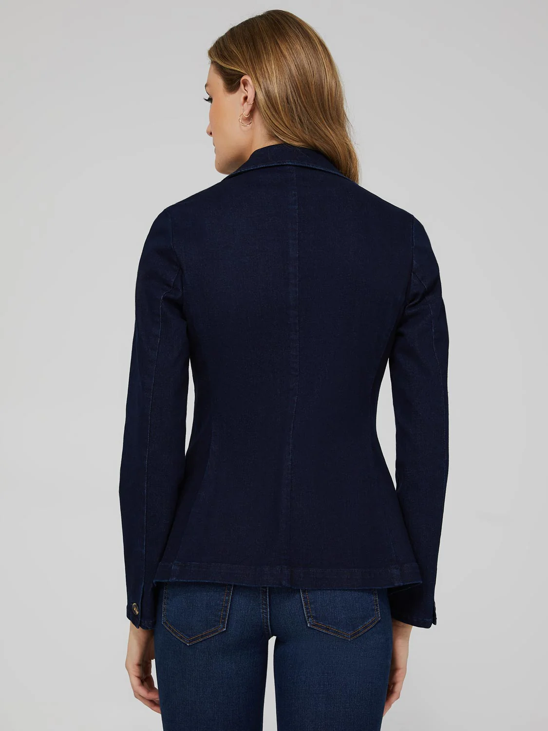 One-Button Denim Blazer With Flap Pockets