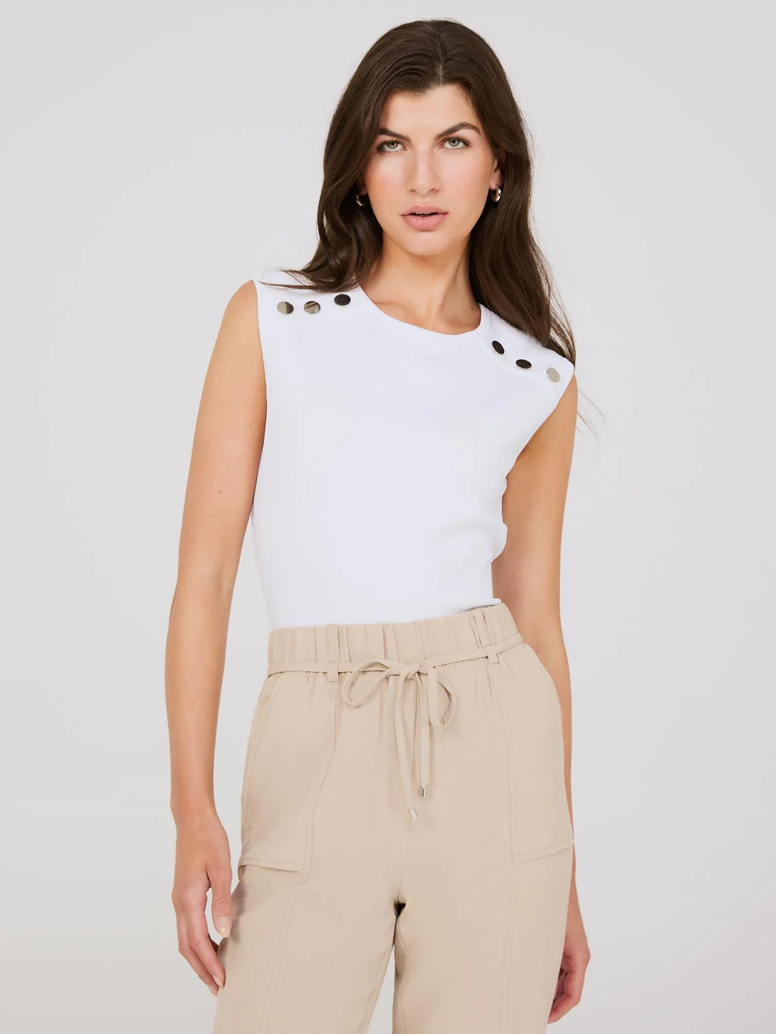 Sleeveless Top With Button Shoulder Details