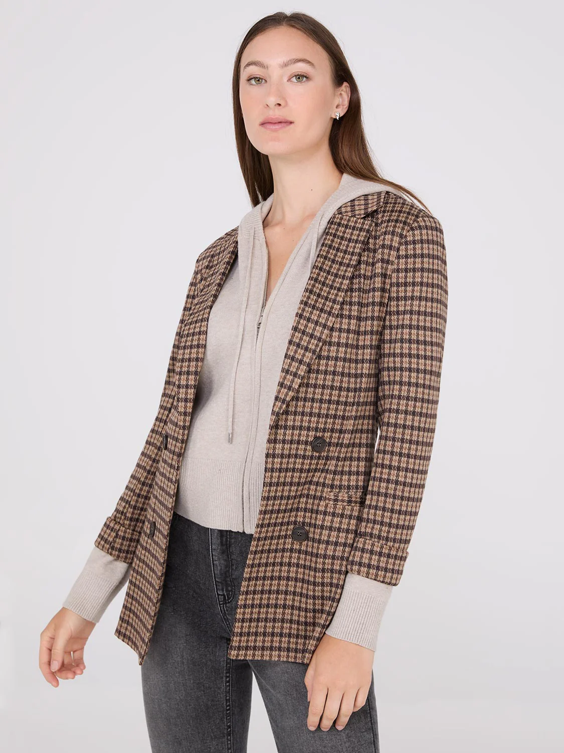 Houndstooth Button-Front Blazer