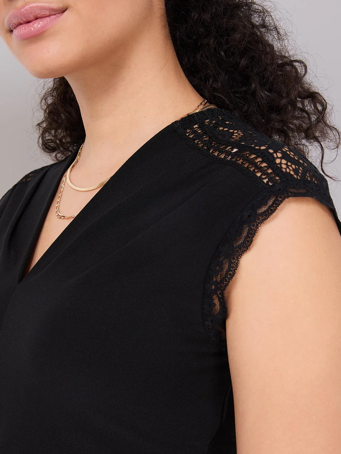 V-Neck Dolman Sleeve Top With Lace Details