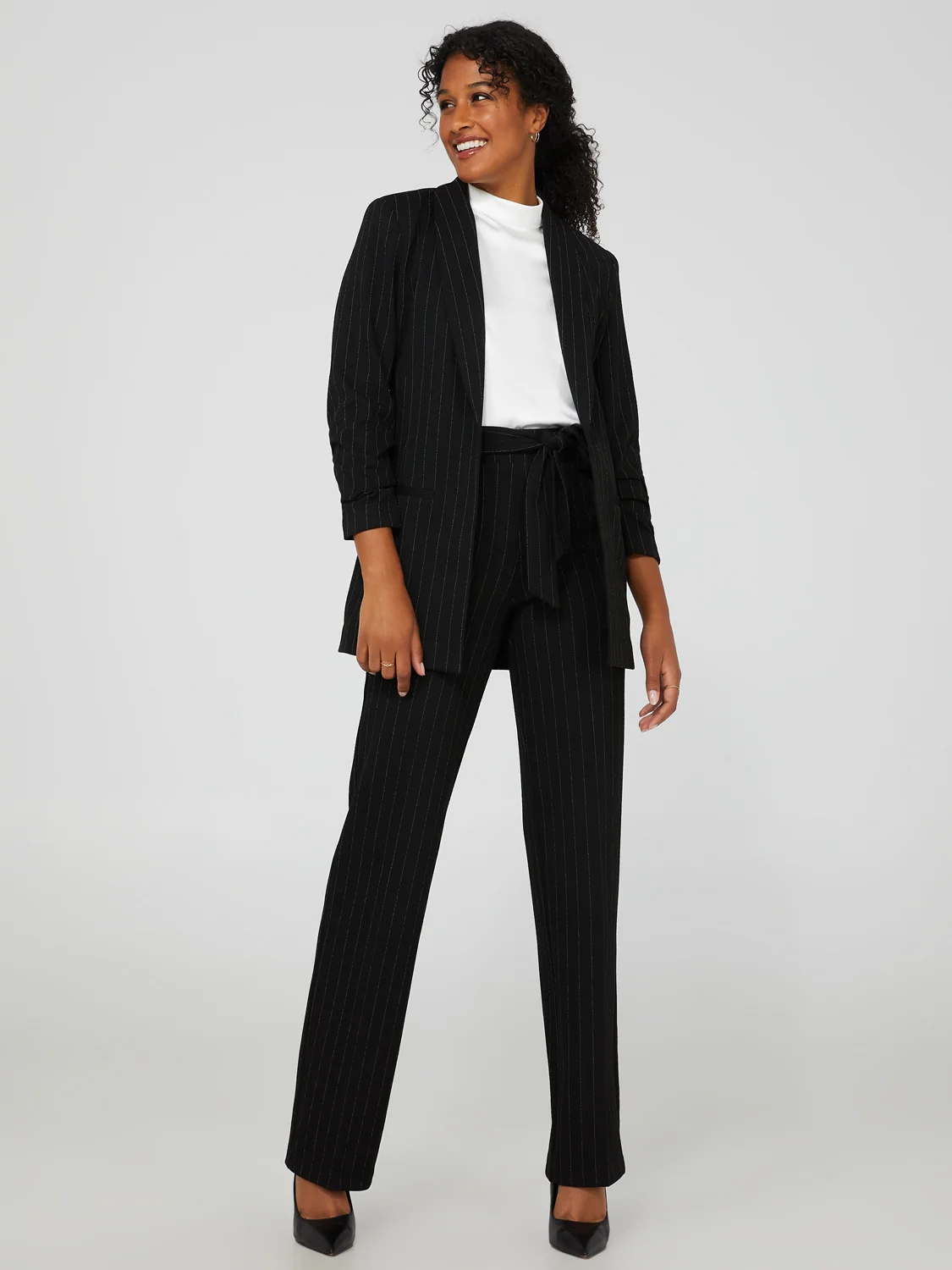 Pinstripe Crepe Open Blazer
