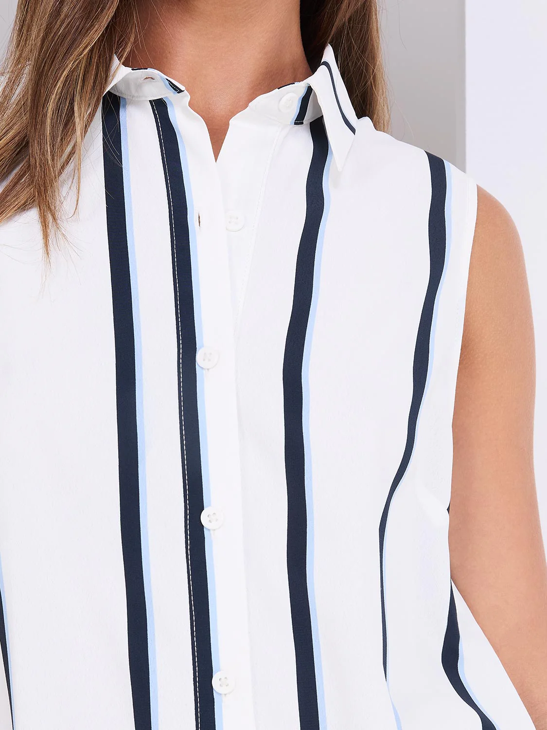 Sleeveless Striped Button-Front Blouse
