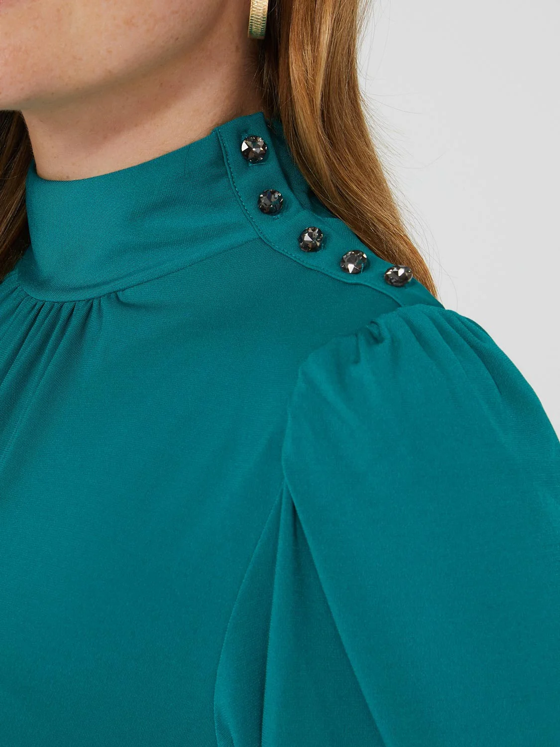 Balloon Sleeve Mock Neck Top With Detail