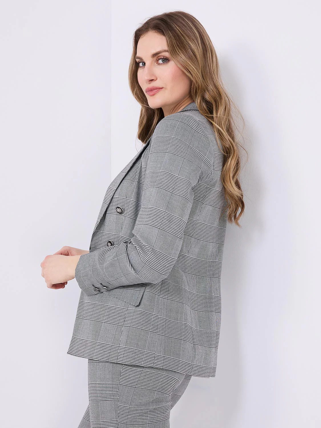 Plaid Faux Double Breasted Blazer