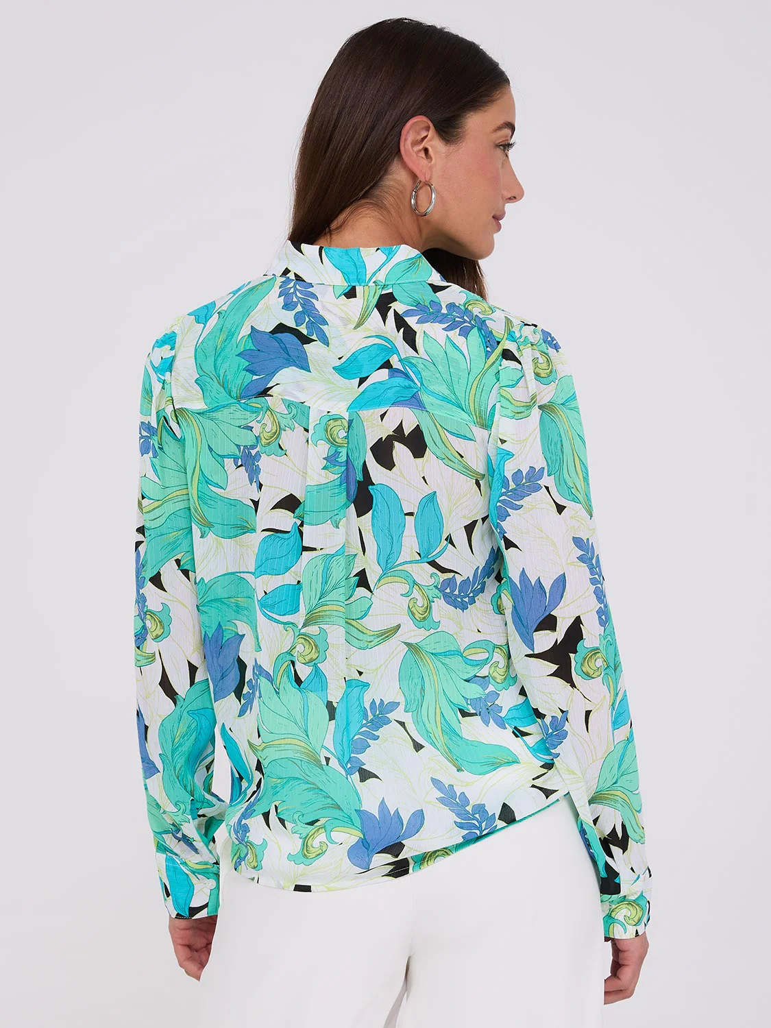 Printed Button-Front Blouse With Tie Front