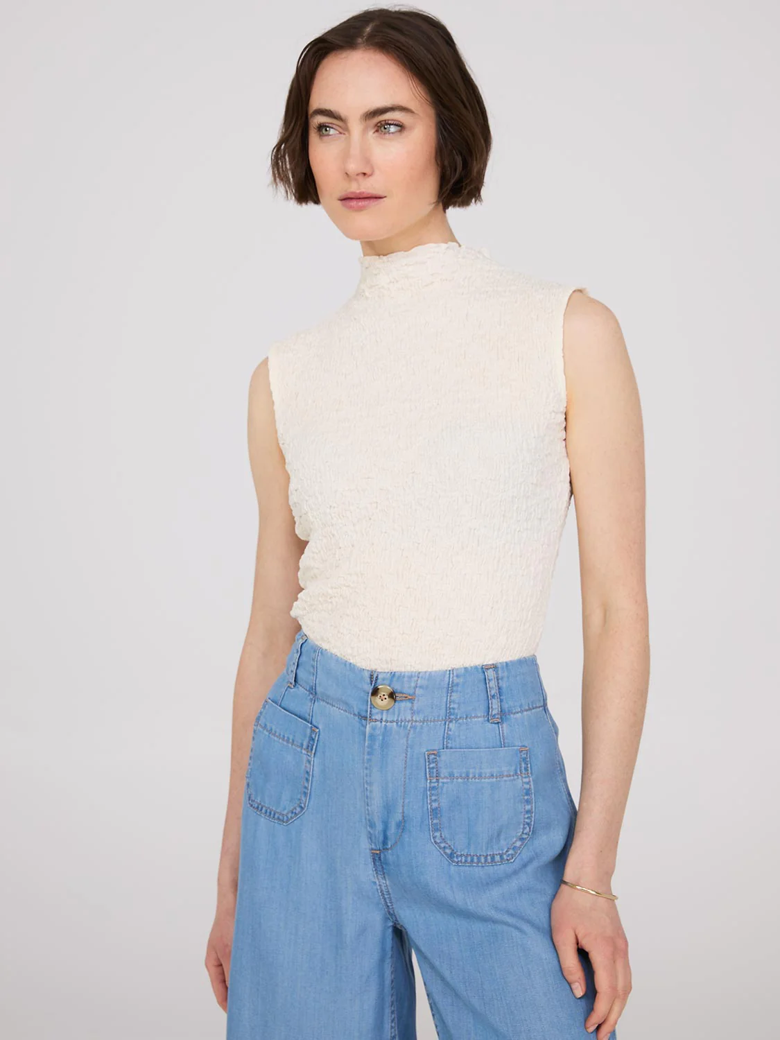 Sleeveless Textured Mock Neck Top