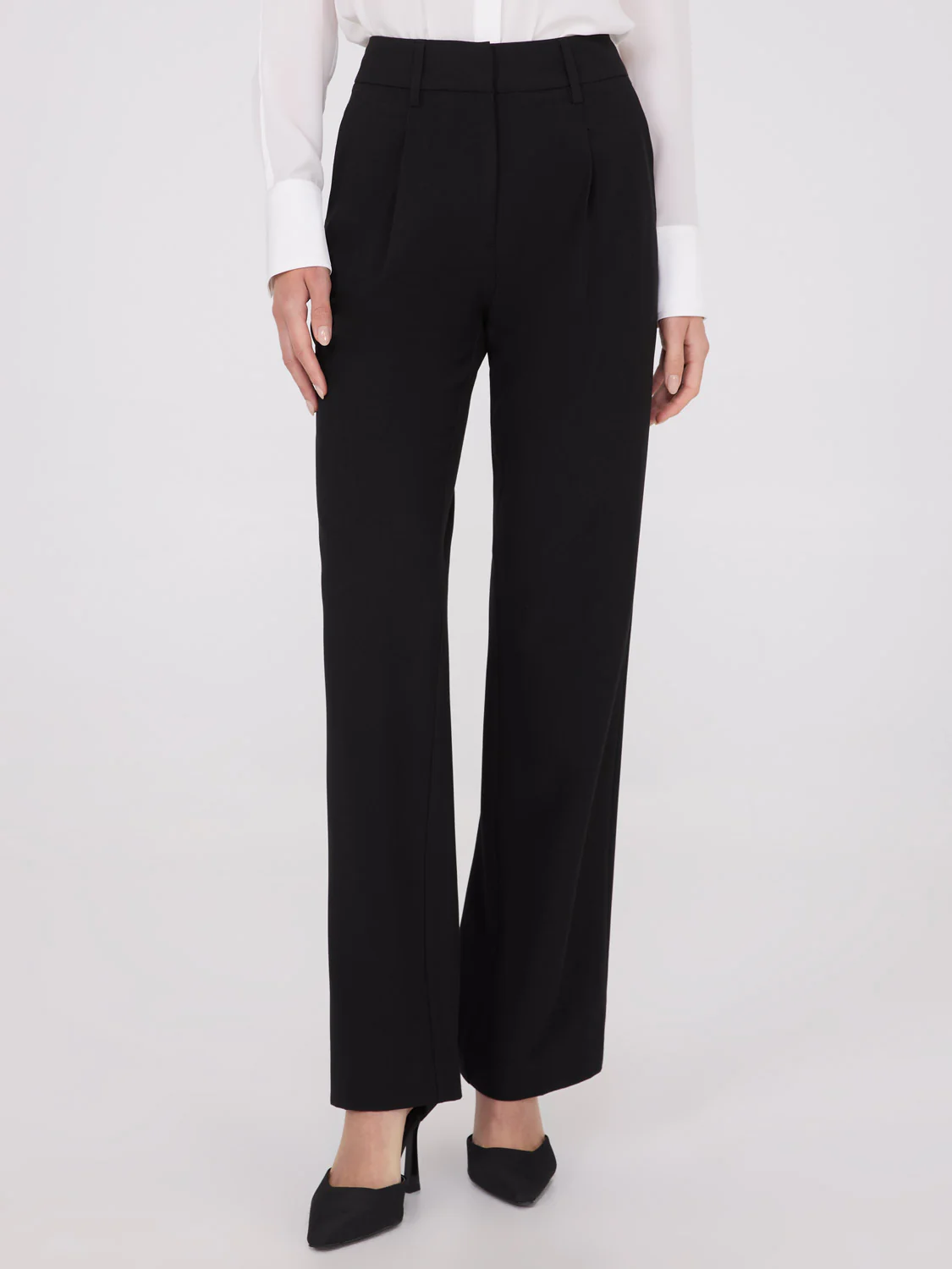 Wide-Leg Long Length Pleated Pants
