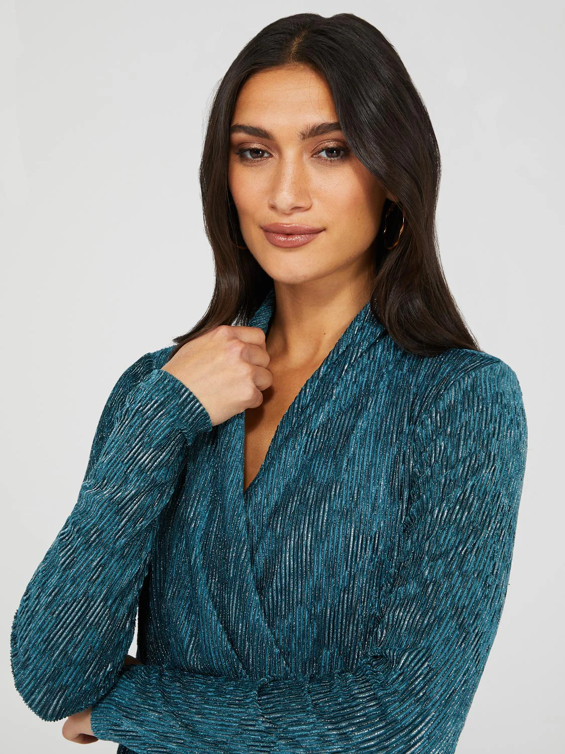 Textured Glitter Velvet Crossover Top