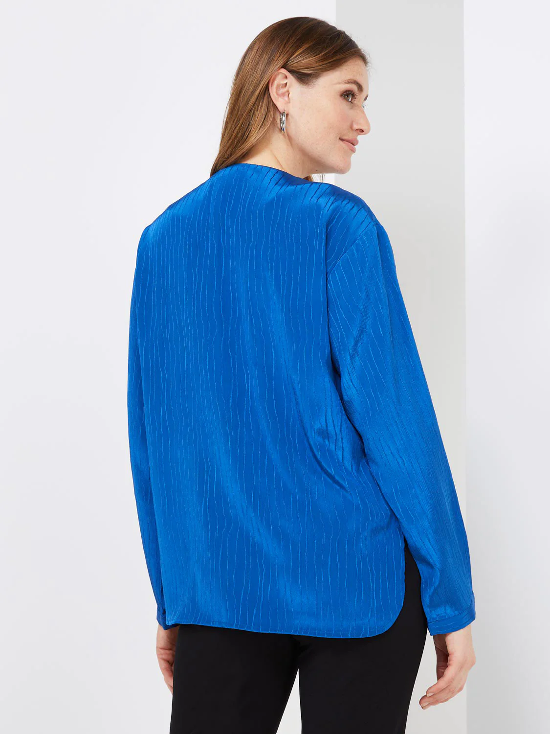 Textured V-Neck Blouse With Hardware Detail