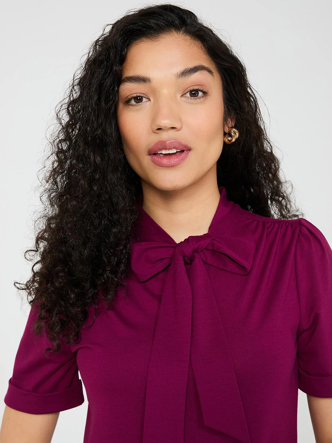 Short Sleeve Tie-Neck Top