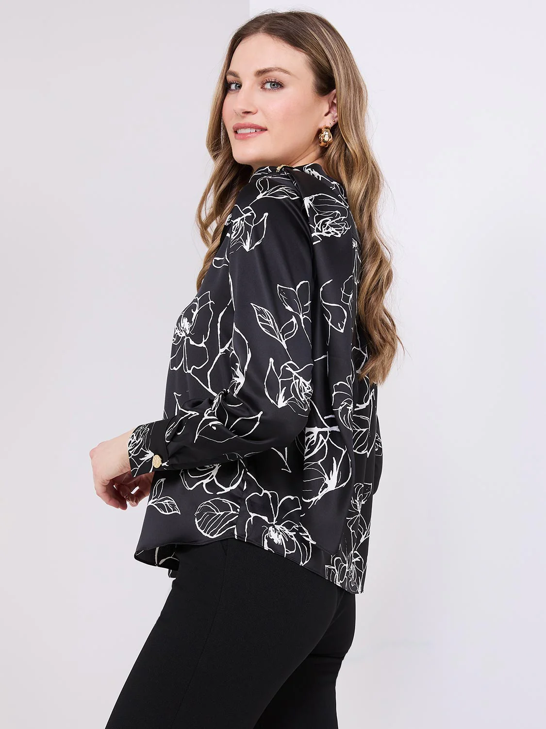 Printed Satin Shawl Top With Gold Chain Detail