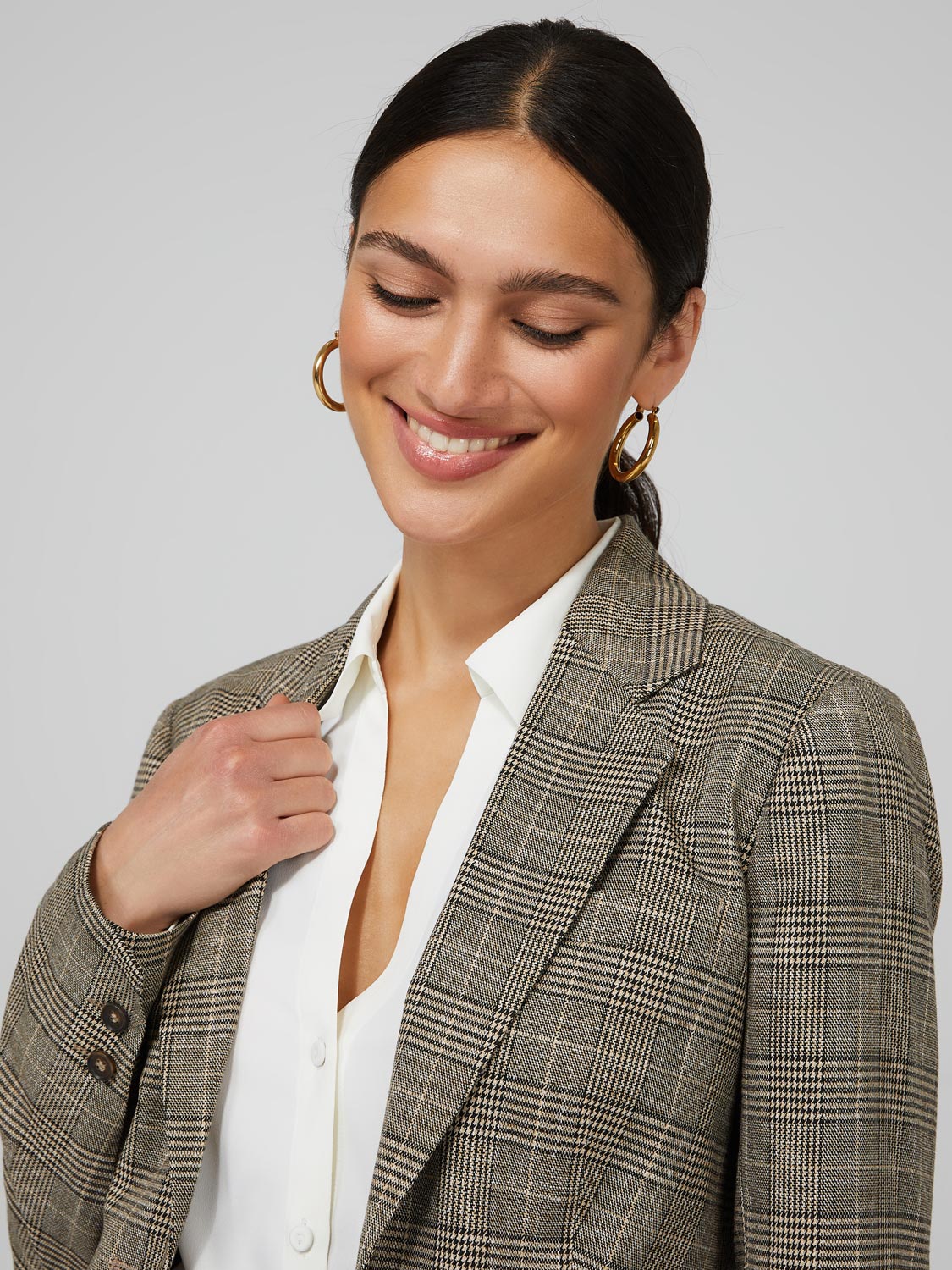 Plaid 2-Button Blazer