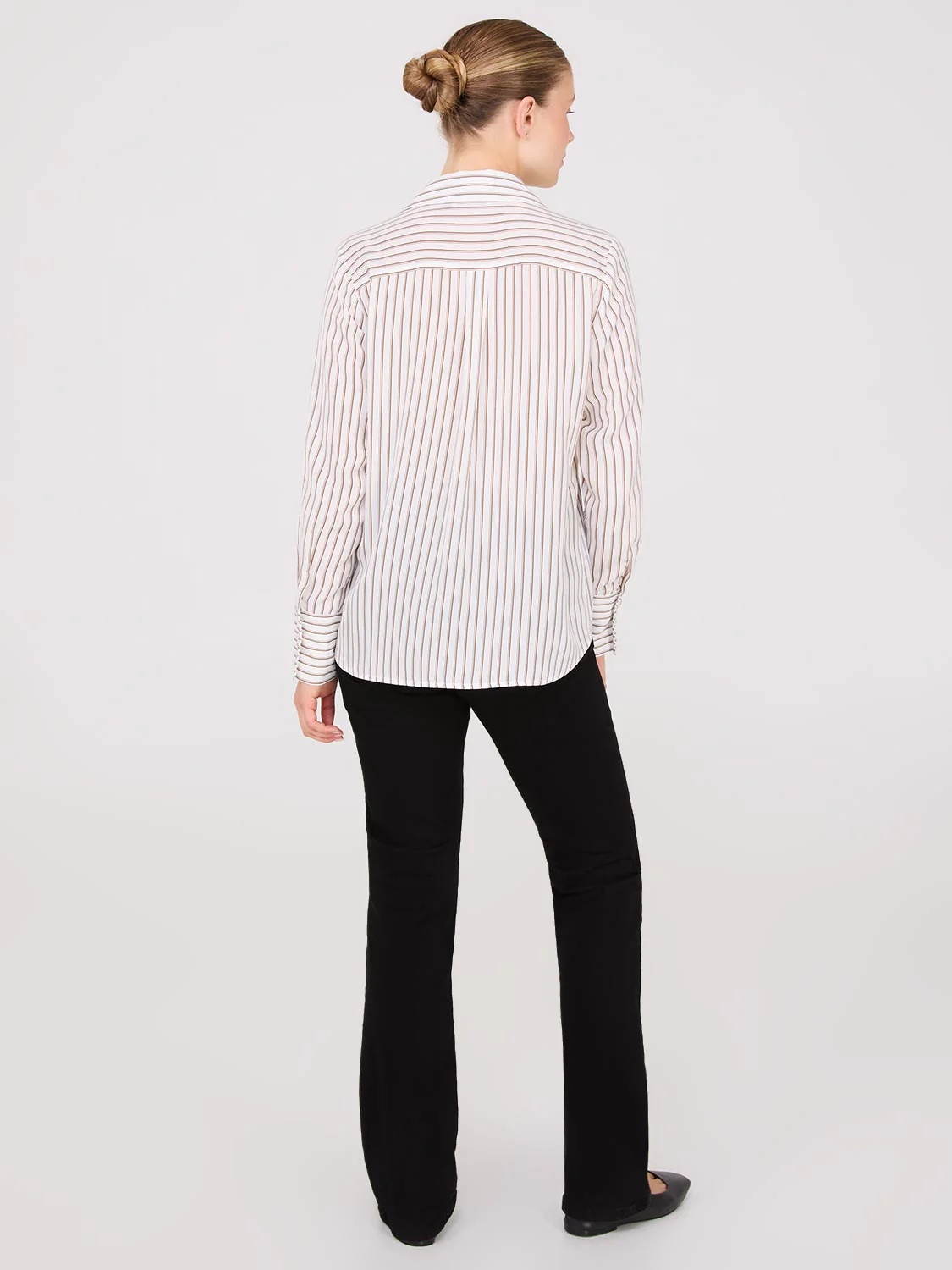 Satin Striped Button-Front Blouse