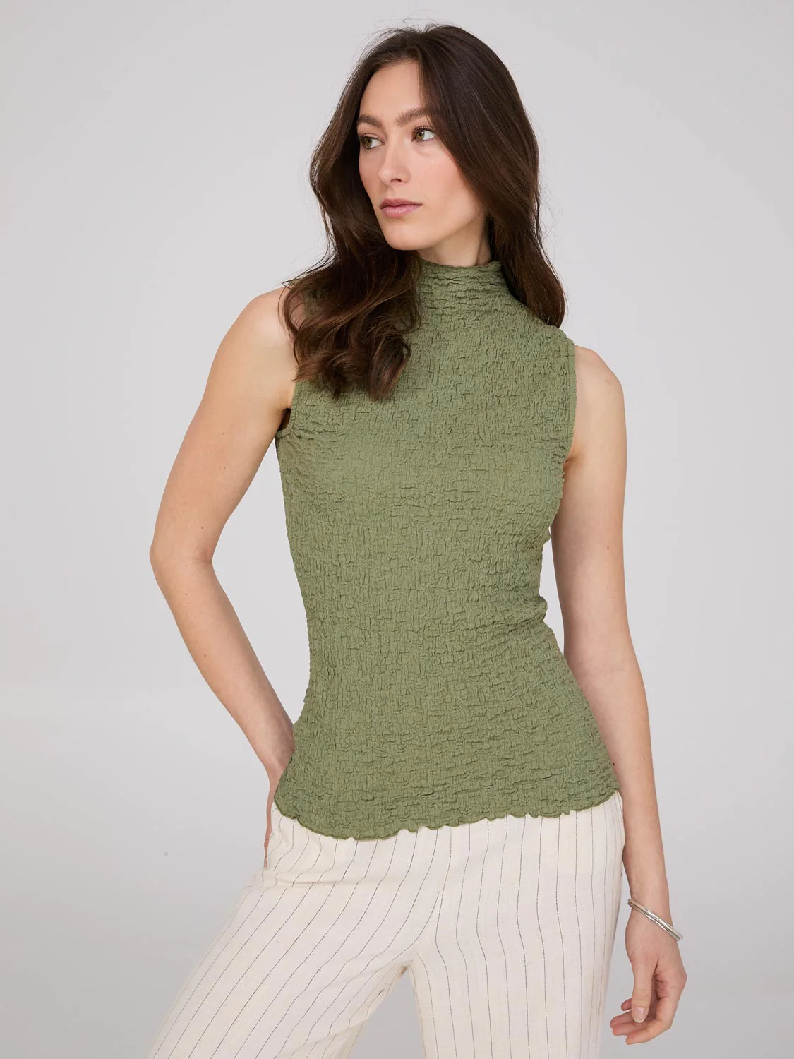Sleeveless Textured Mock Neck Top