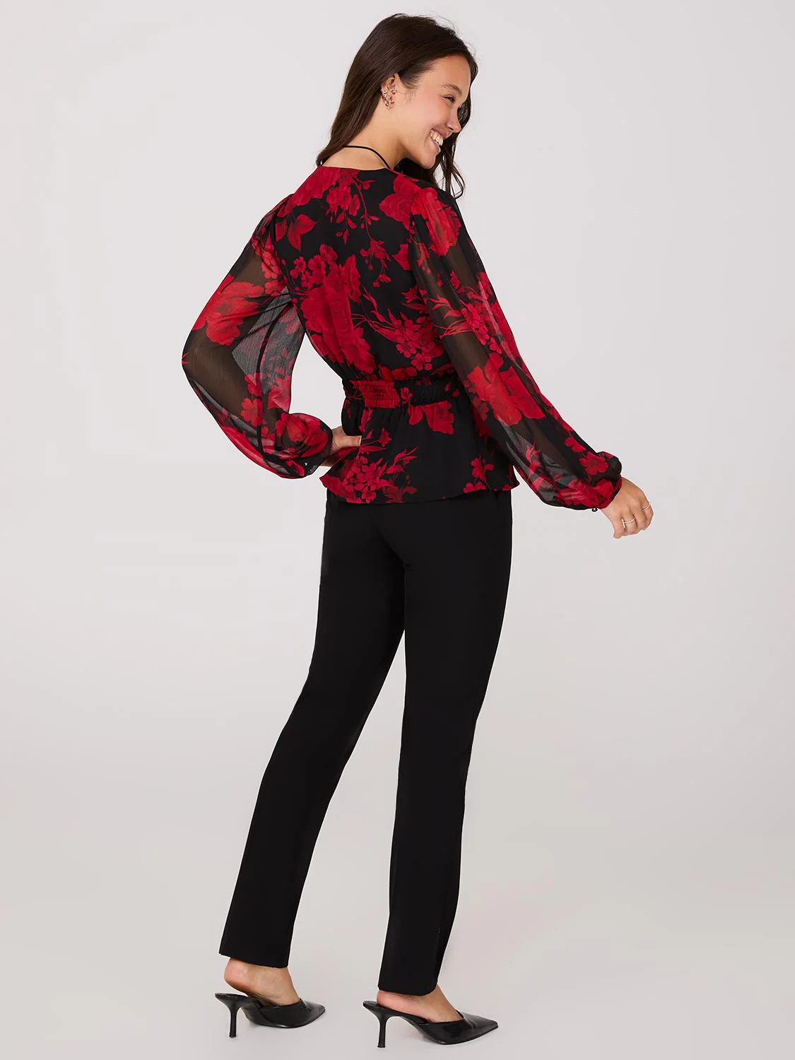 Floral Print Faux Wrap Blouse