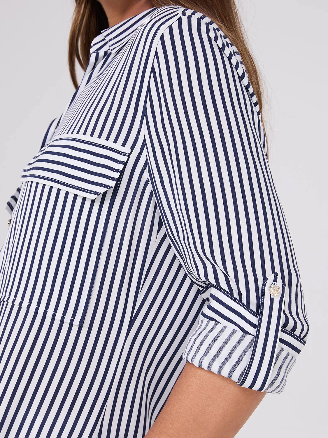 Striped Button-Up V-Neck Blouse
