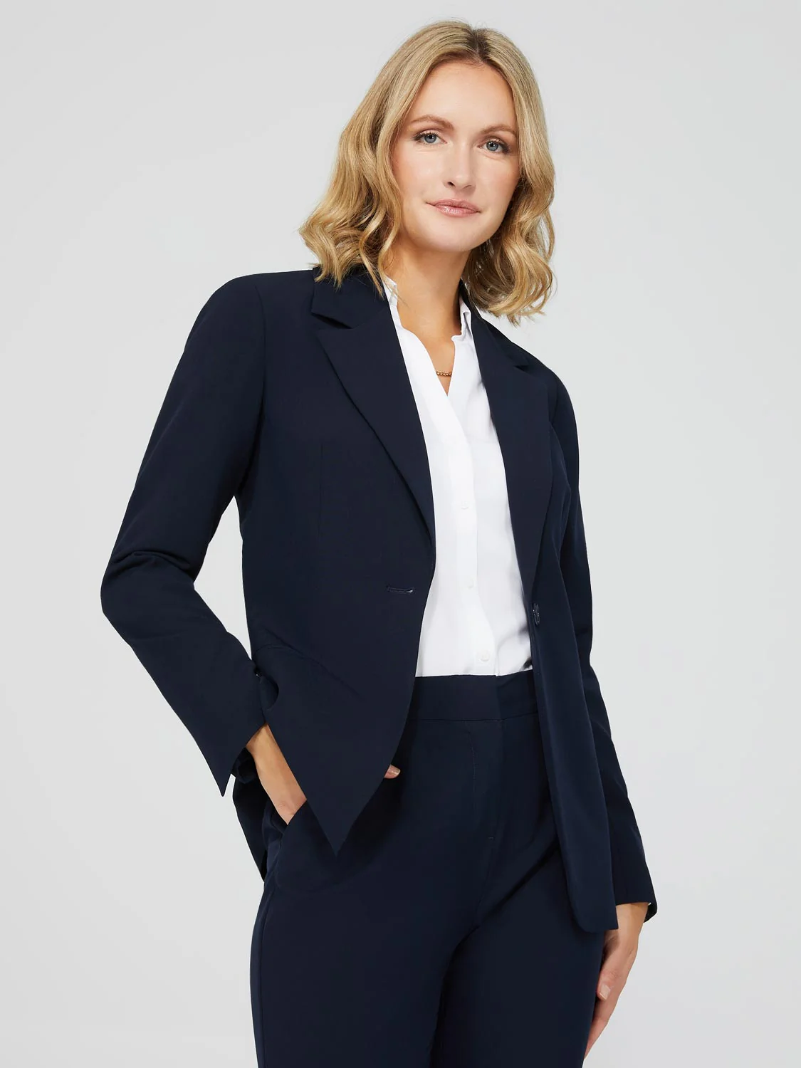 One-Button Long Sleeve Blazer With Pockets