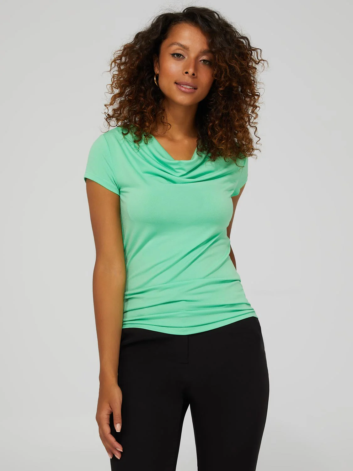 Short Sleeve Crepe Cowl Neck Top