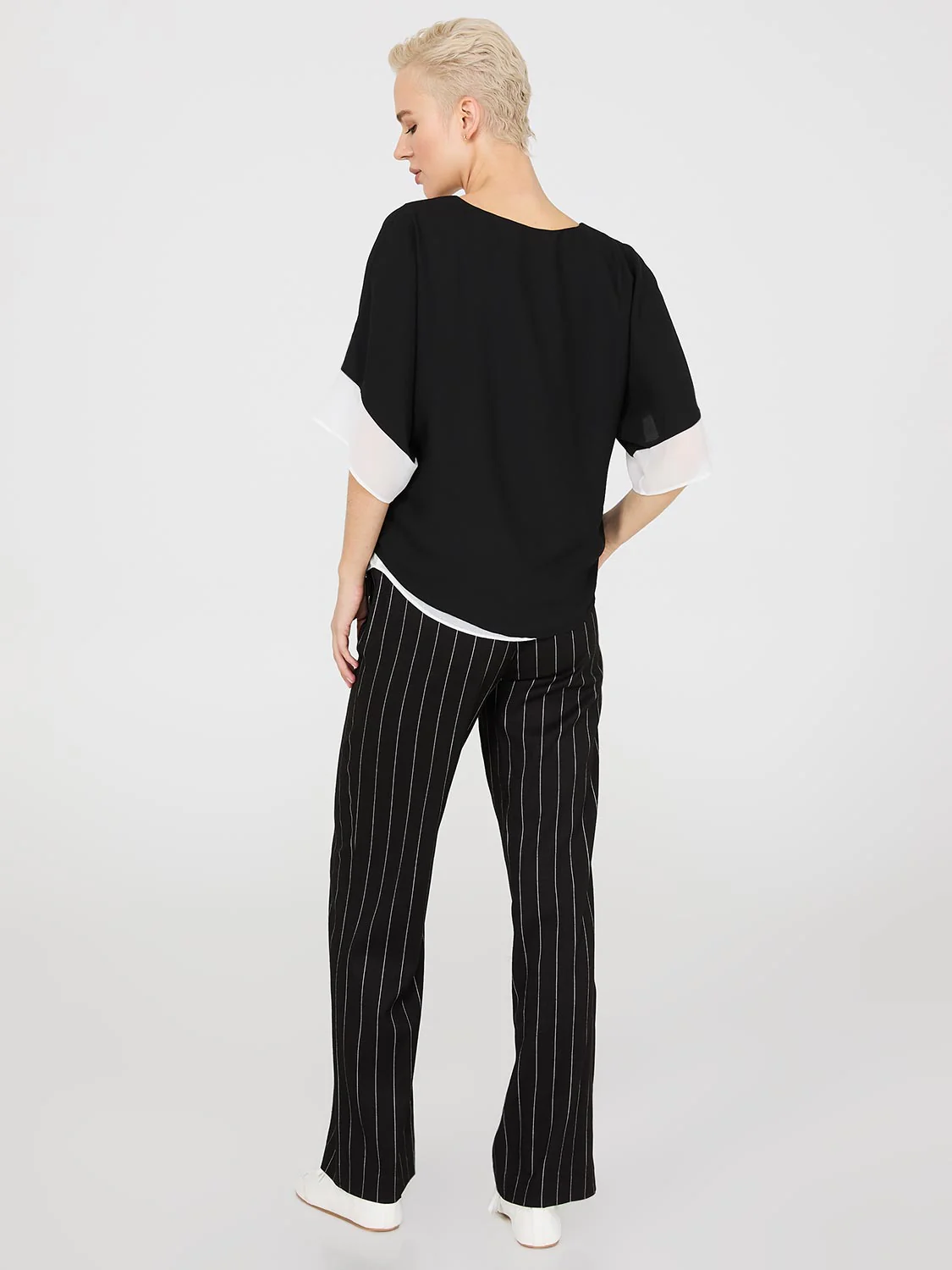 Colour Block V-Neck Dolman Sleeve Top