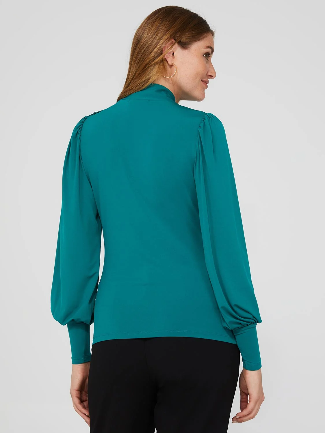 Balloon Sleeve Mock Neck Top With Detail