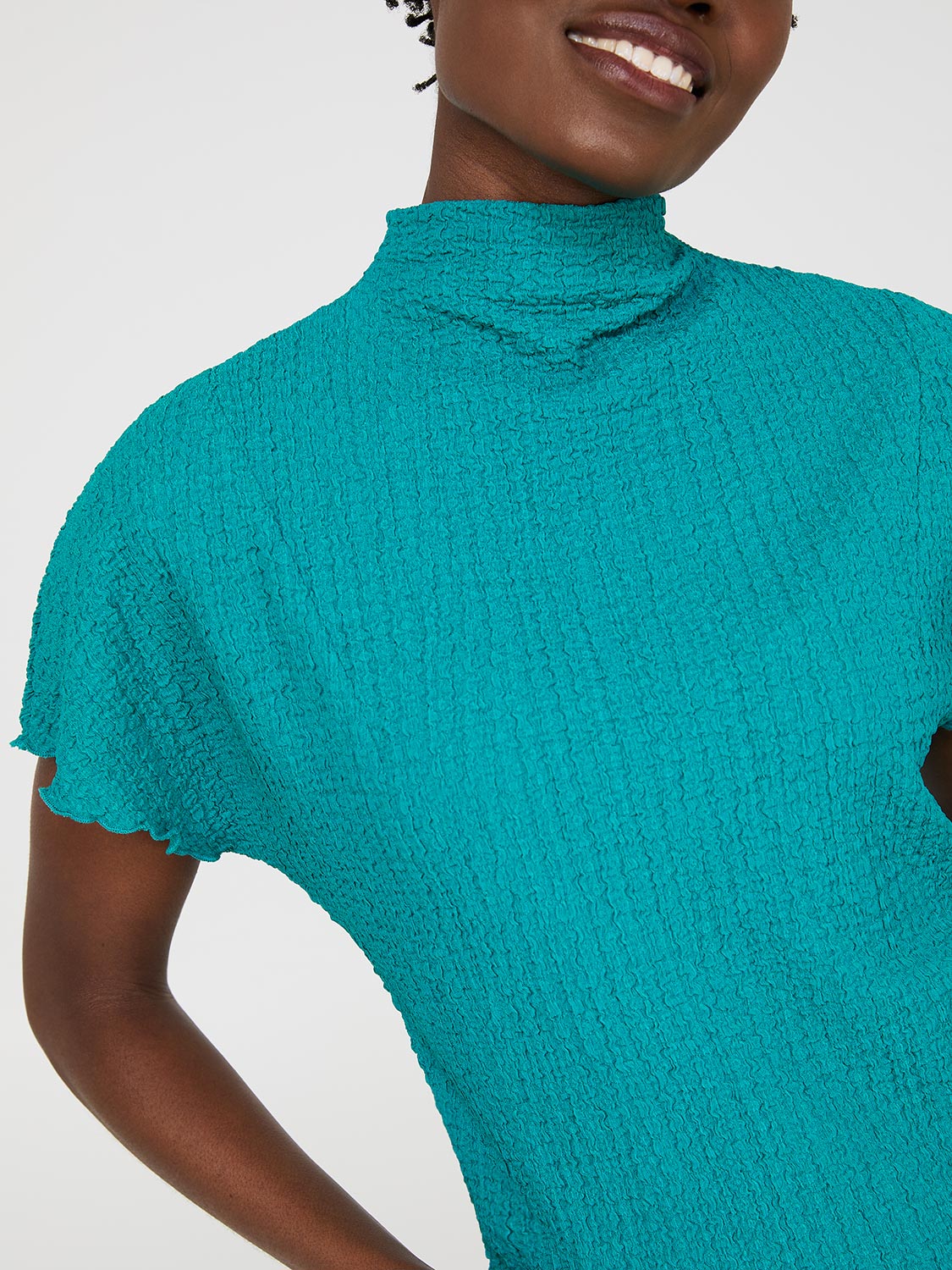 Short Dolman Sleeve Textured Mock Neck Top