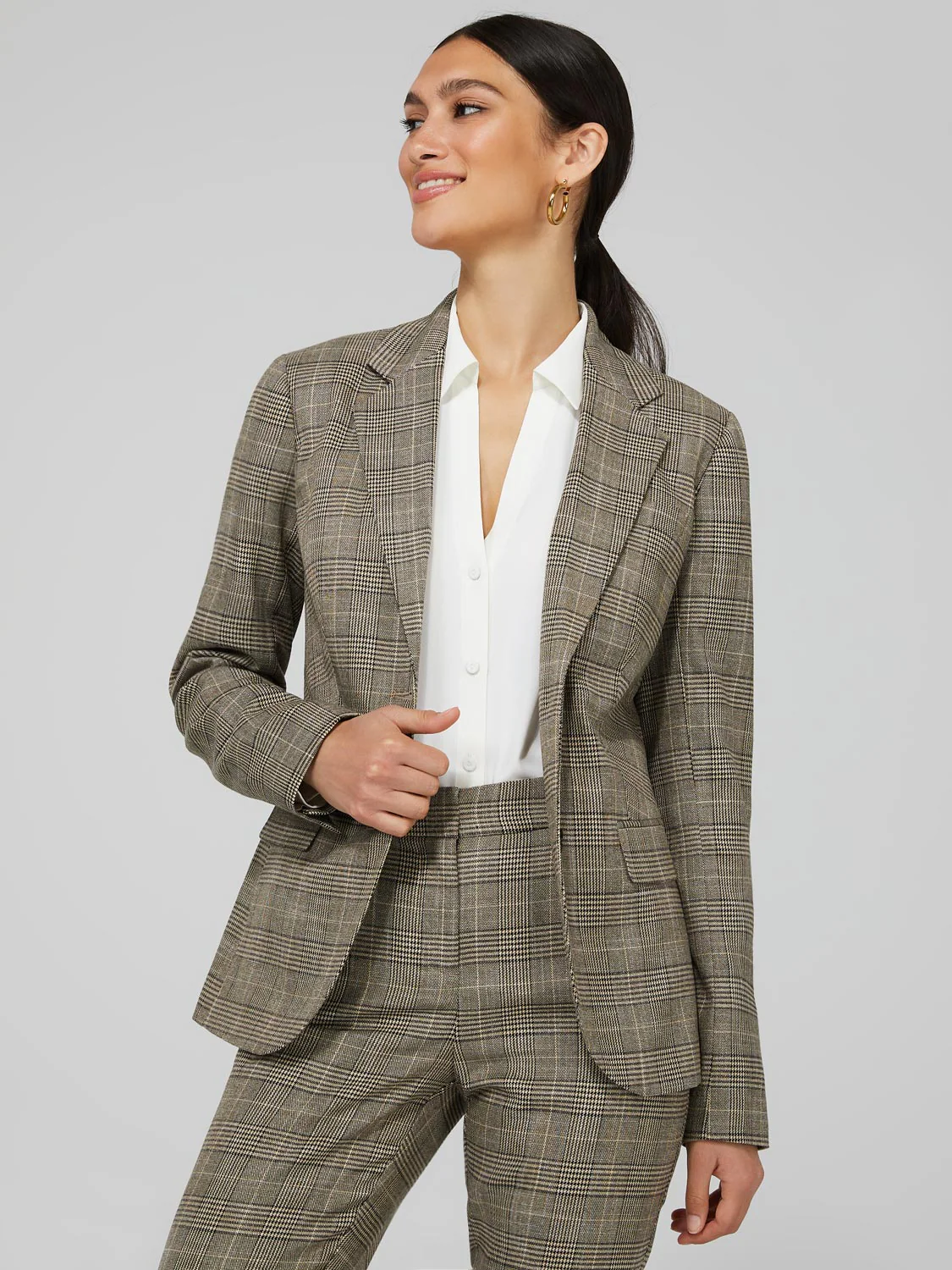 Plaid 2-Button Blazer
