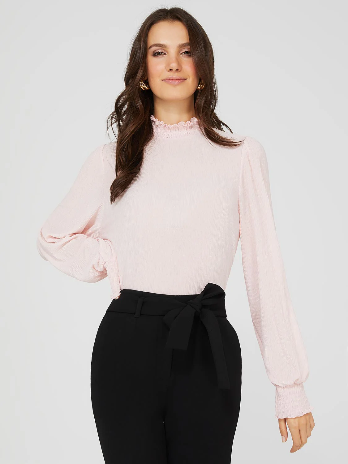 Textured Plisse Mock Neck Top