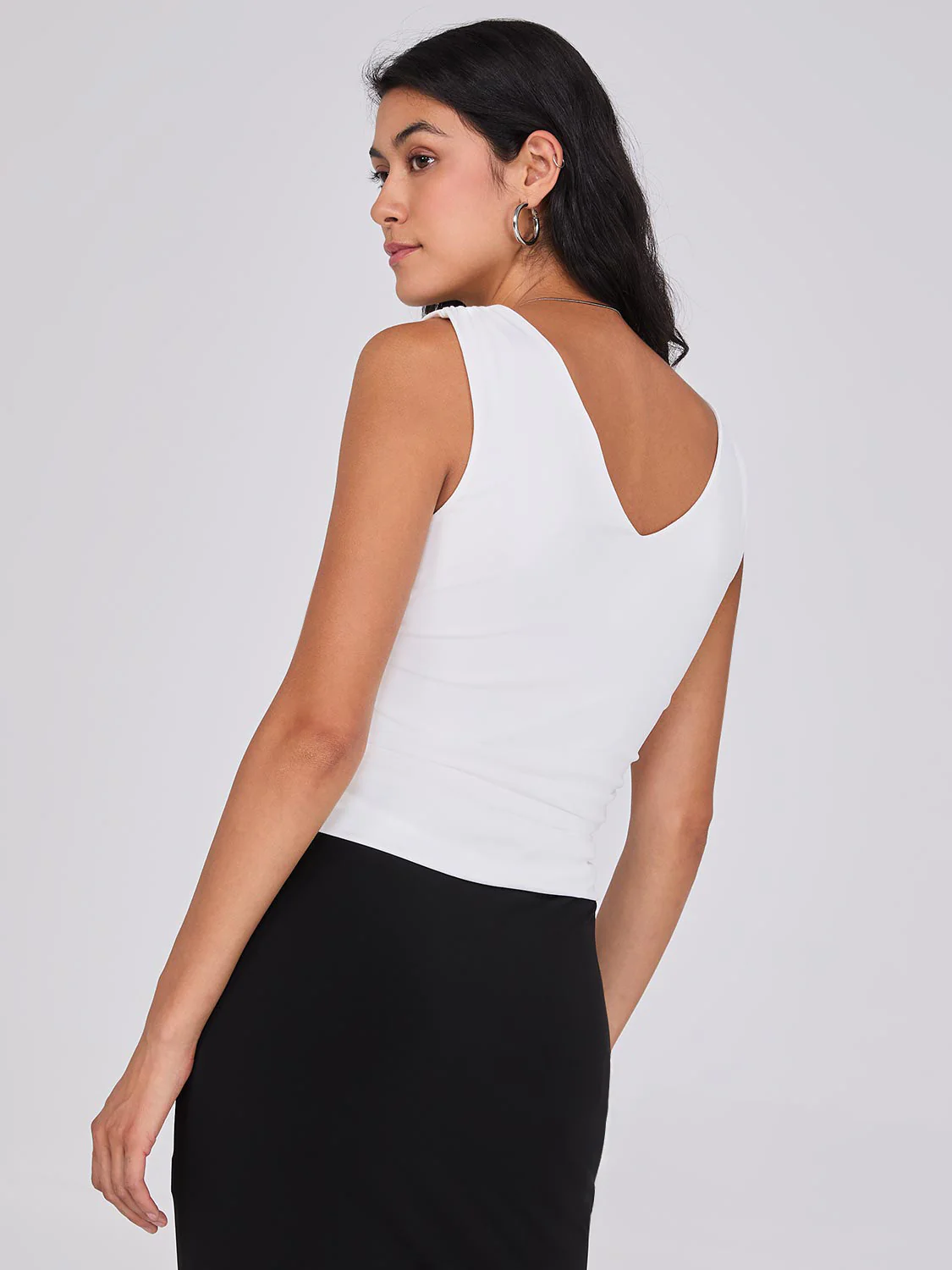 Sleeveless V-Back Top With Ruched Sides