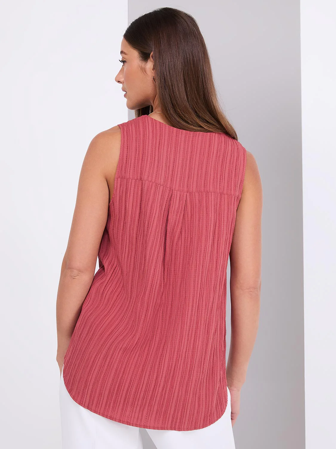 Sleeveless Textured Split Neck Top