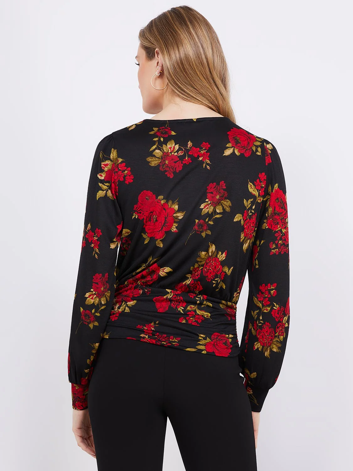 Textured Floral Print Top With Front Keyhole
