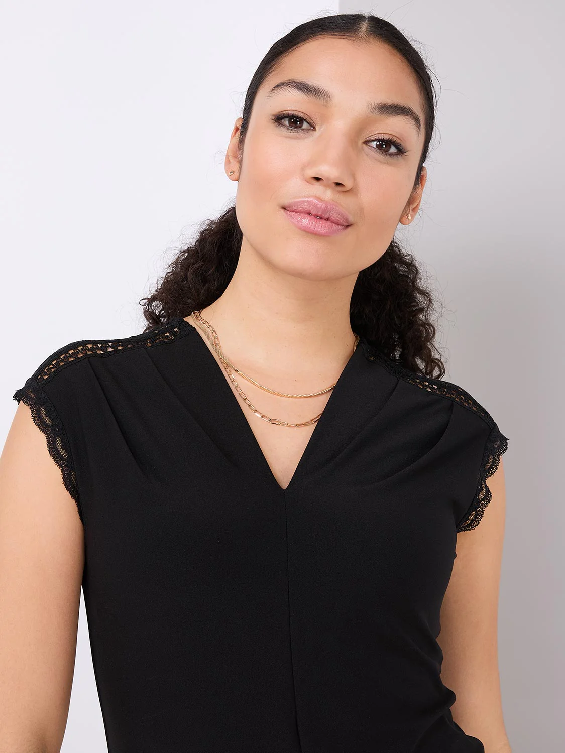 V-Neck Dolman Sleeve Top With Lace Details