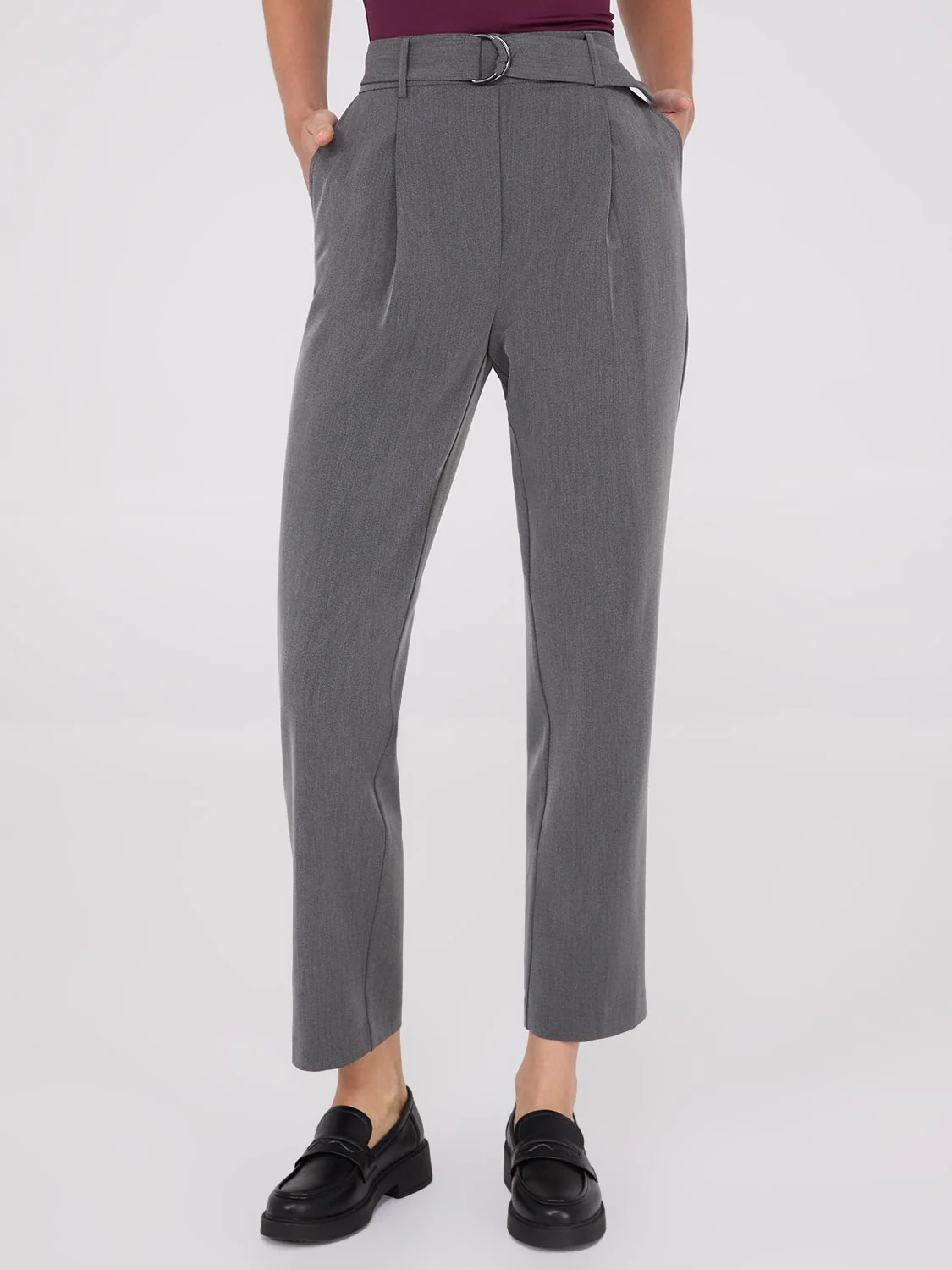 Mid-Rise Pleated Ankle Length Pants