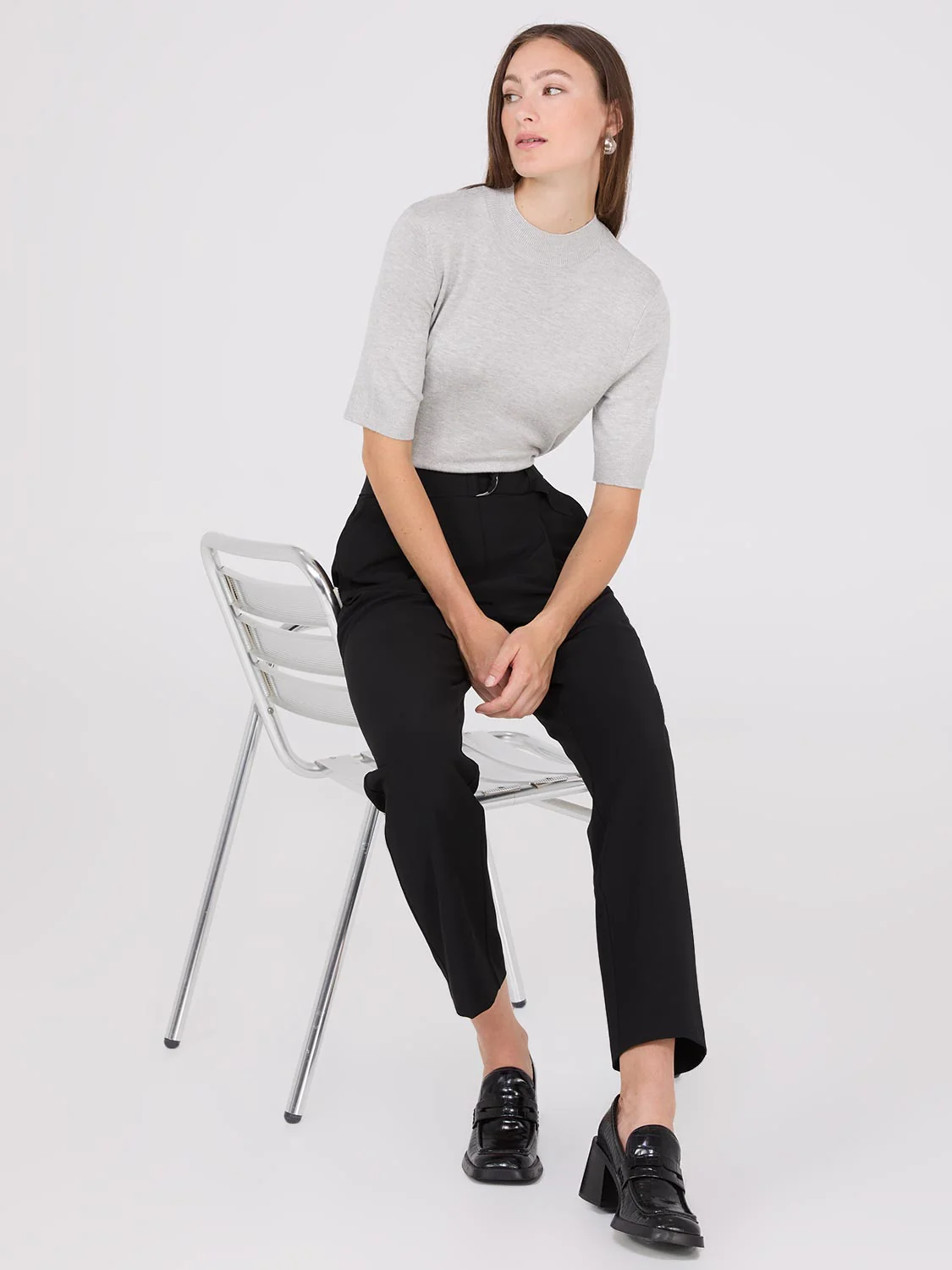Mid-Rise Pleated Ankle Length Pants