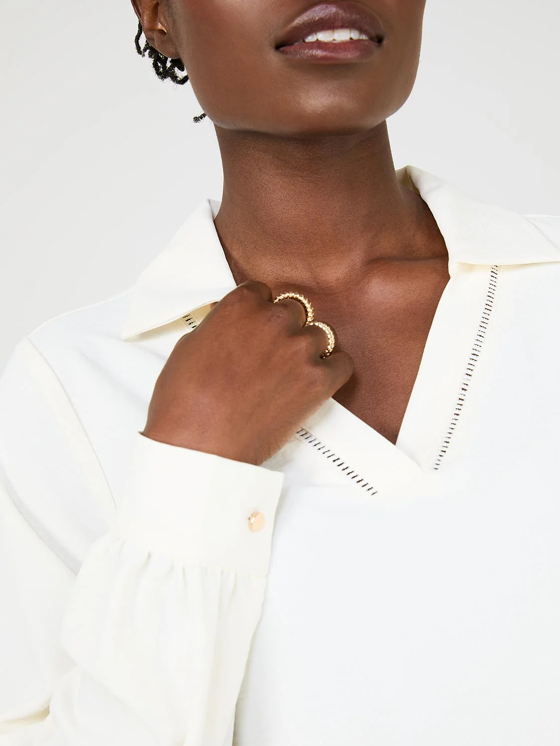 Textured Johnny Collar Popover Blouse