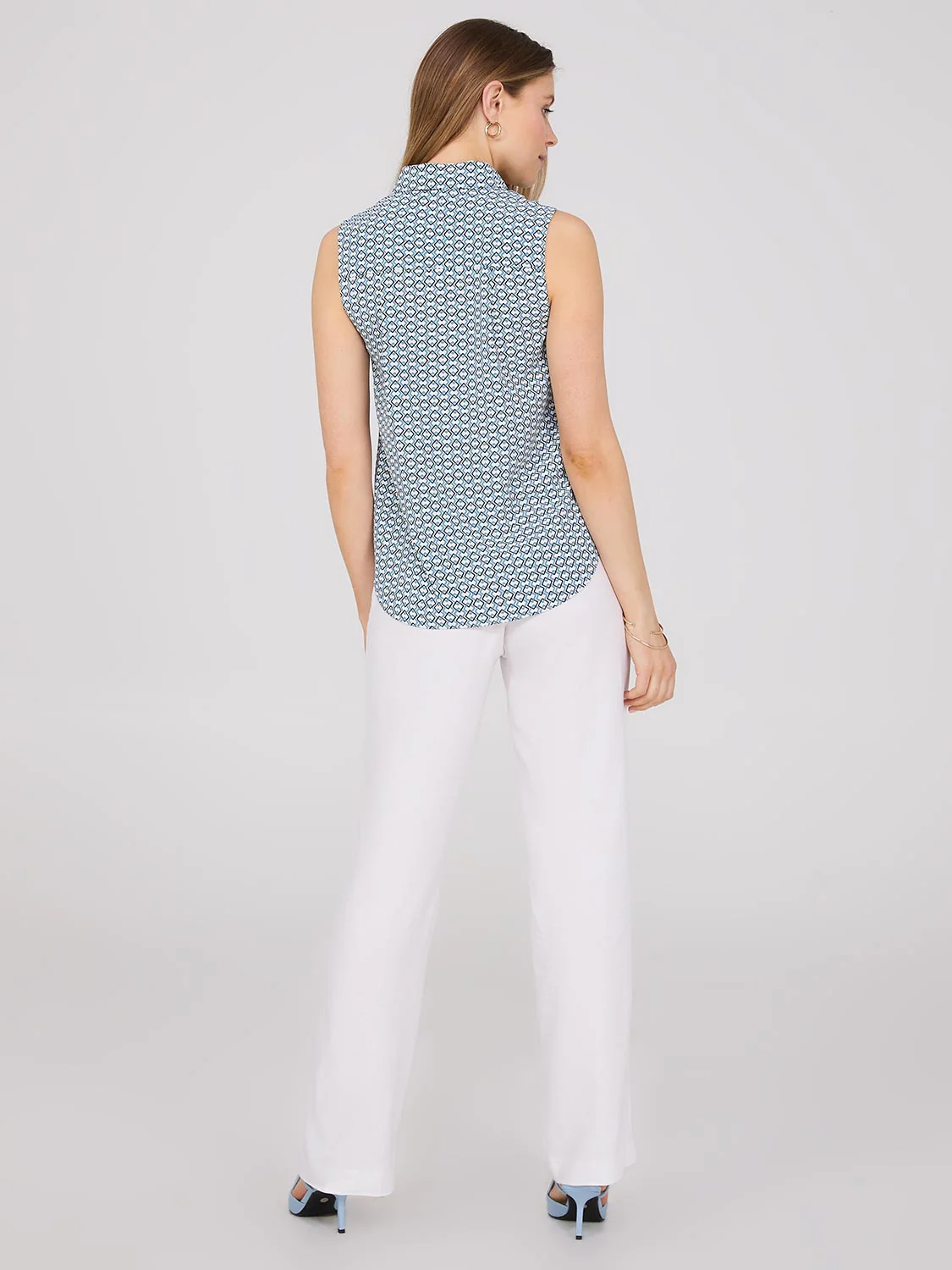 Sleeveless Print Button-Front Blouse