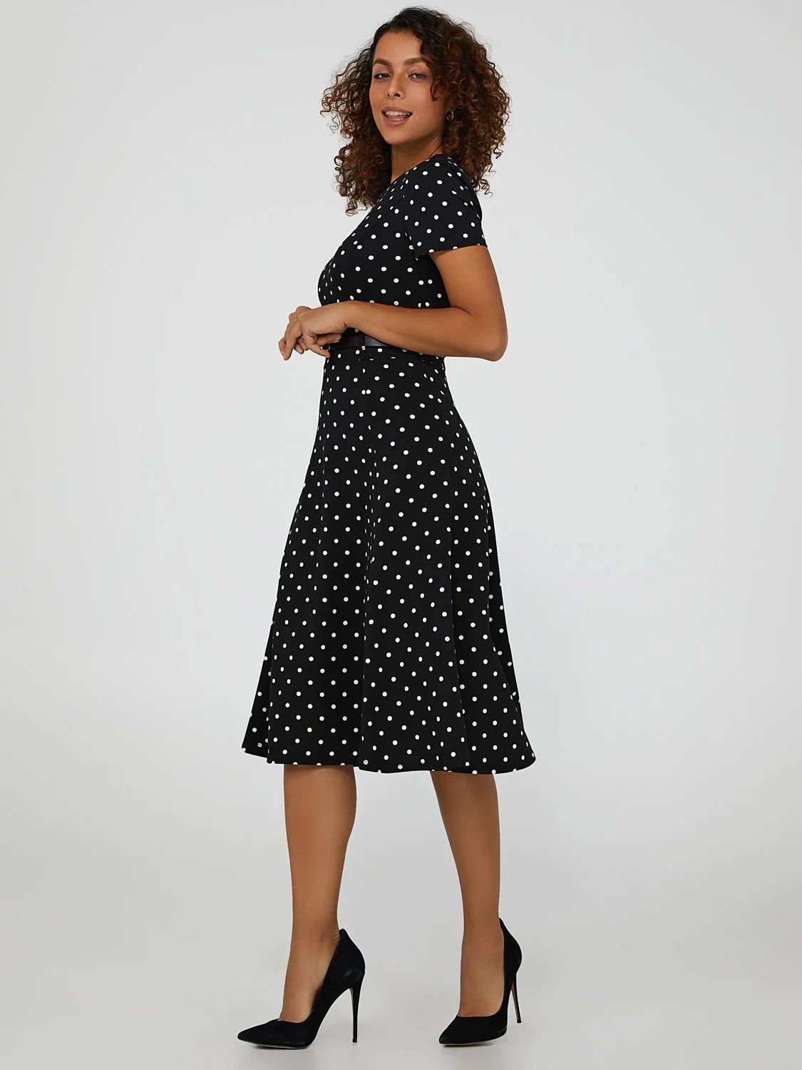 Polka Dot Belted Midi Dress