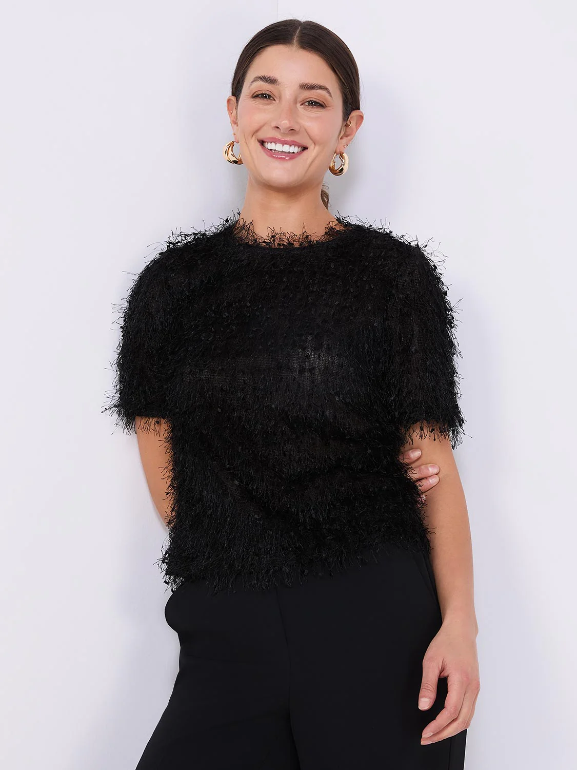 Shaggy Short Sleeve Waisted Top