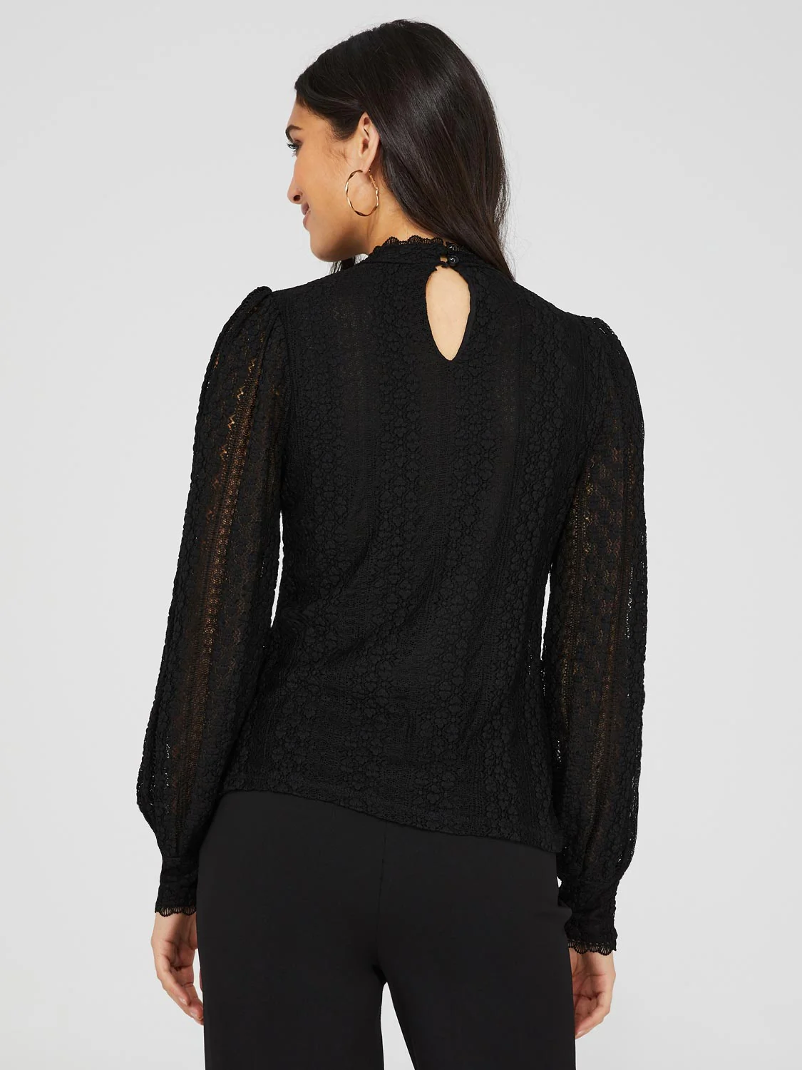 Long Balloon Sleeve Lace Top