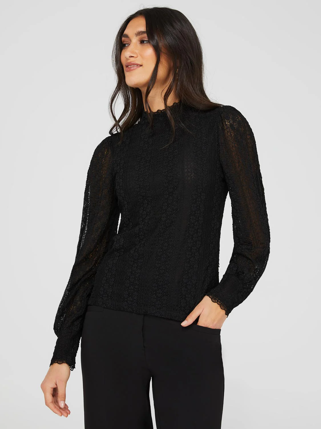 Long Balloon Sleeve Lace Top