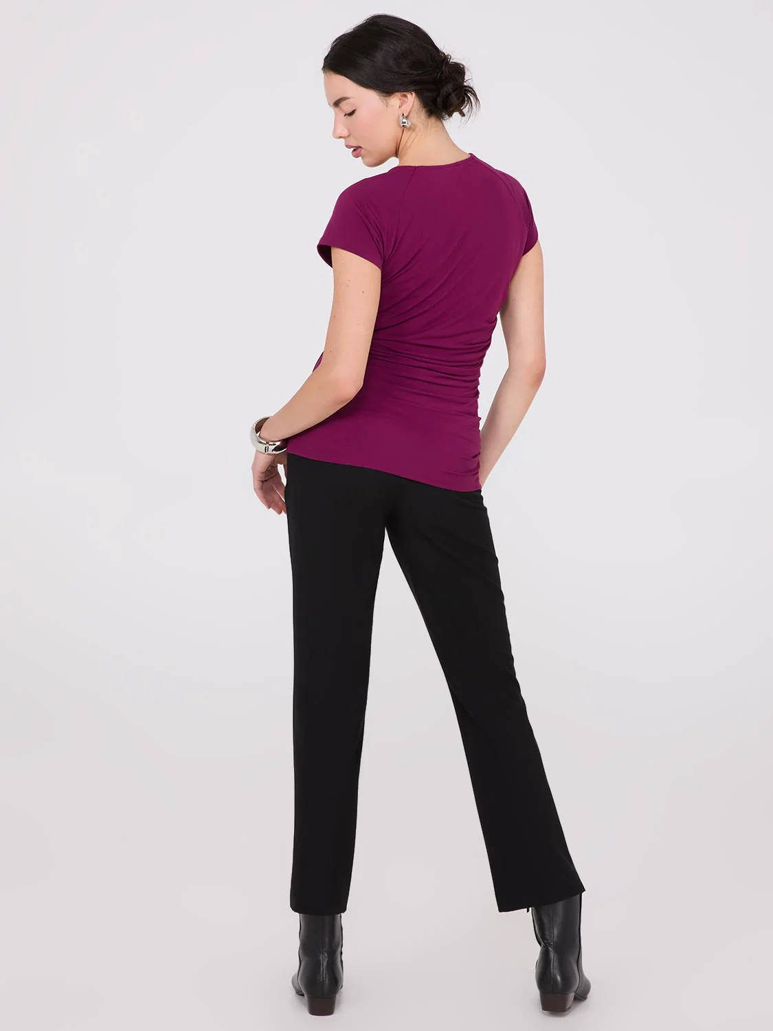 Short Raglan Sleeve Top With Side Pleats