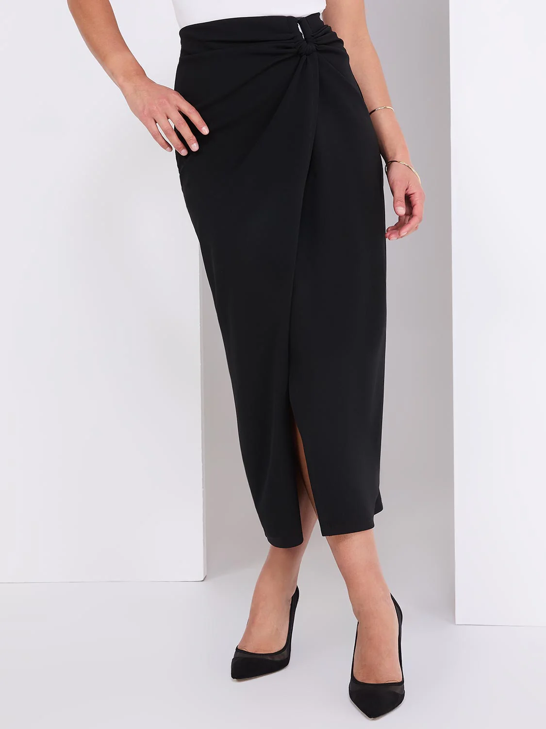 Straight Maxi Skirt With Faux Wrap Front