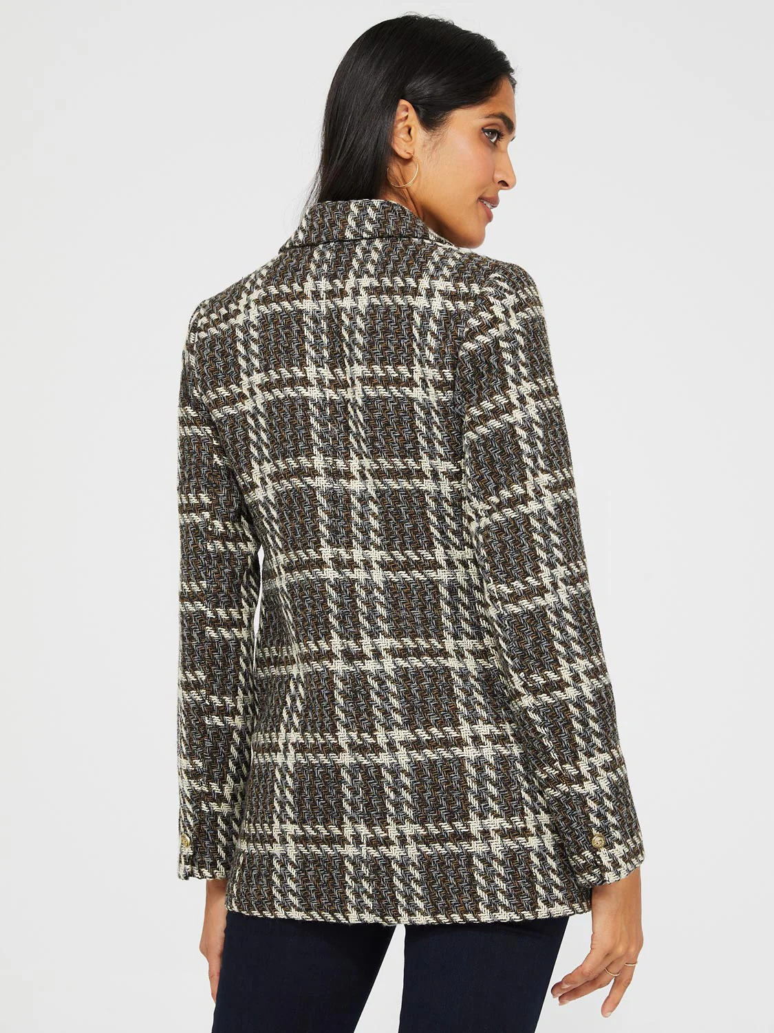 6-Button Plaid Boucle Blazer