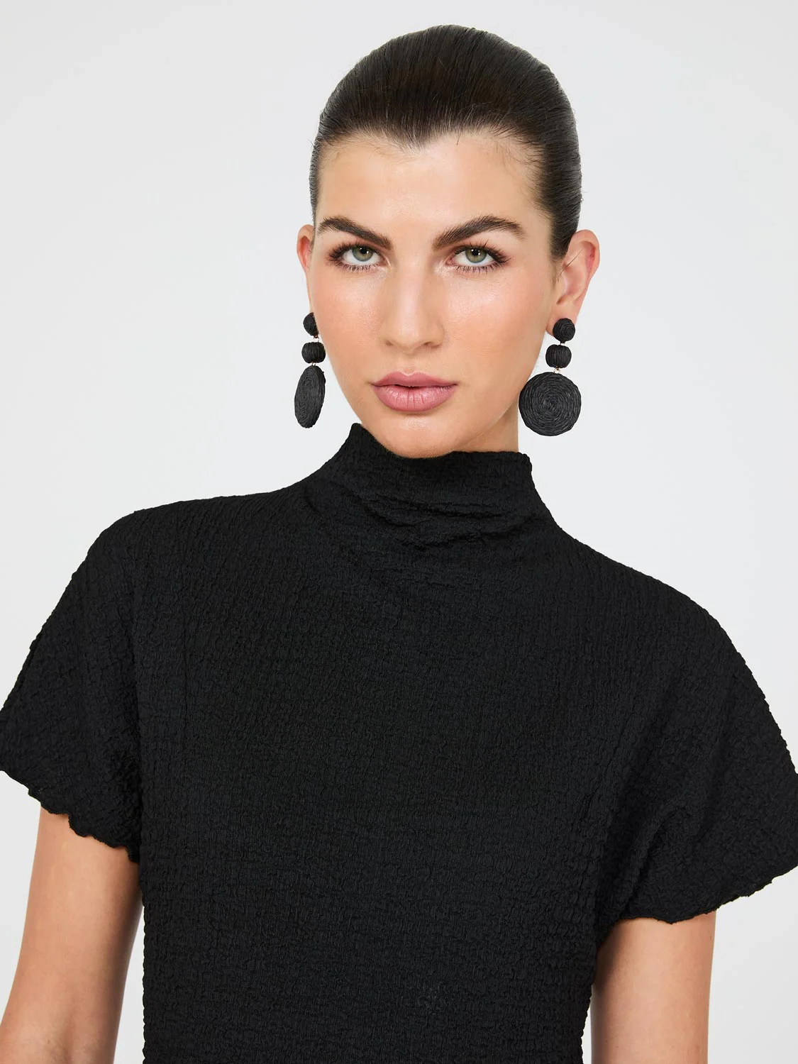 Short Dolman Sleeve Textured Mock Neck Top