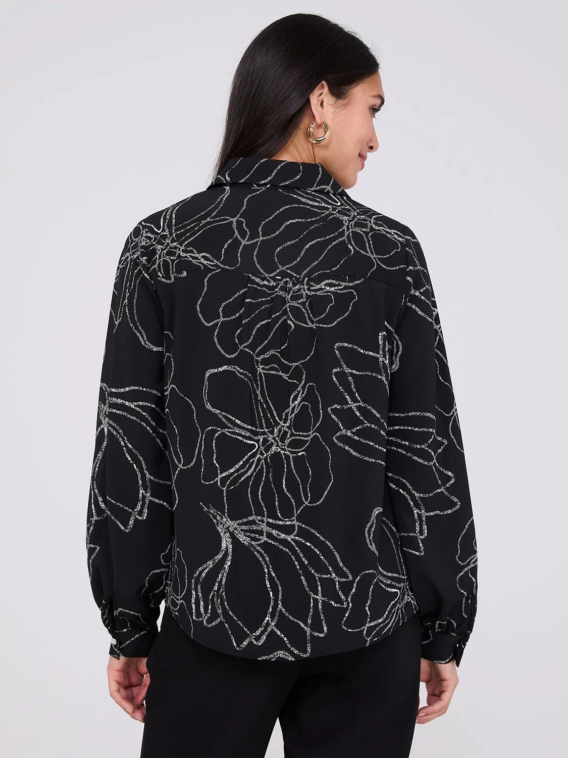 Silky Floral Print Button-Front Blouse